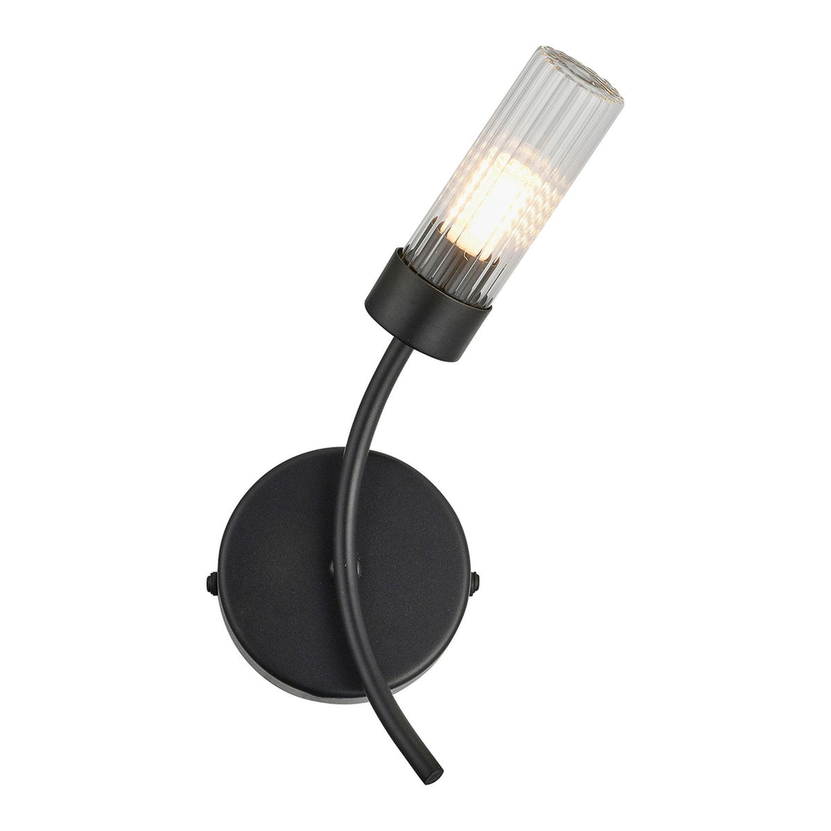 Markinch IP44 Right Wall Light in Satin Black with Clear Tubular Glass Shade