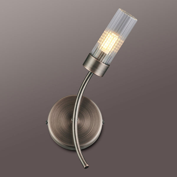 Markinch IP44 Right Wall Light in Bronze with Clear Tubular Glass Shade