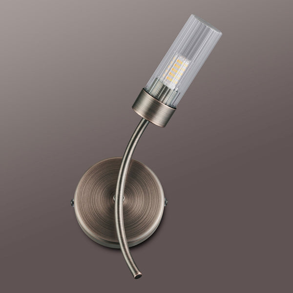 Markinch IP44 Right Wall Light in Bronze with Clear Tubular Glass Shade