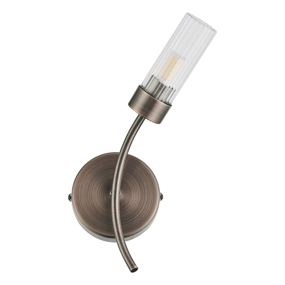 Markinch IP44 Right Wall Light in Bronze with Clear Tubular Glass Shade