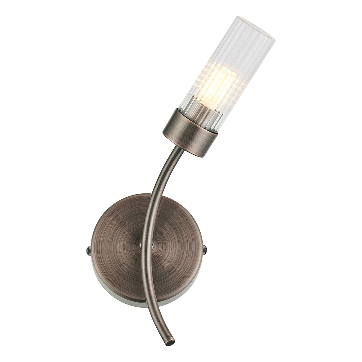 Markinch IP44 Right Wall Light in Bronze with Clear Tubular Glass Shade