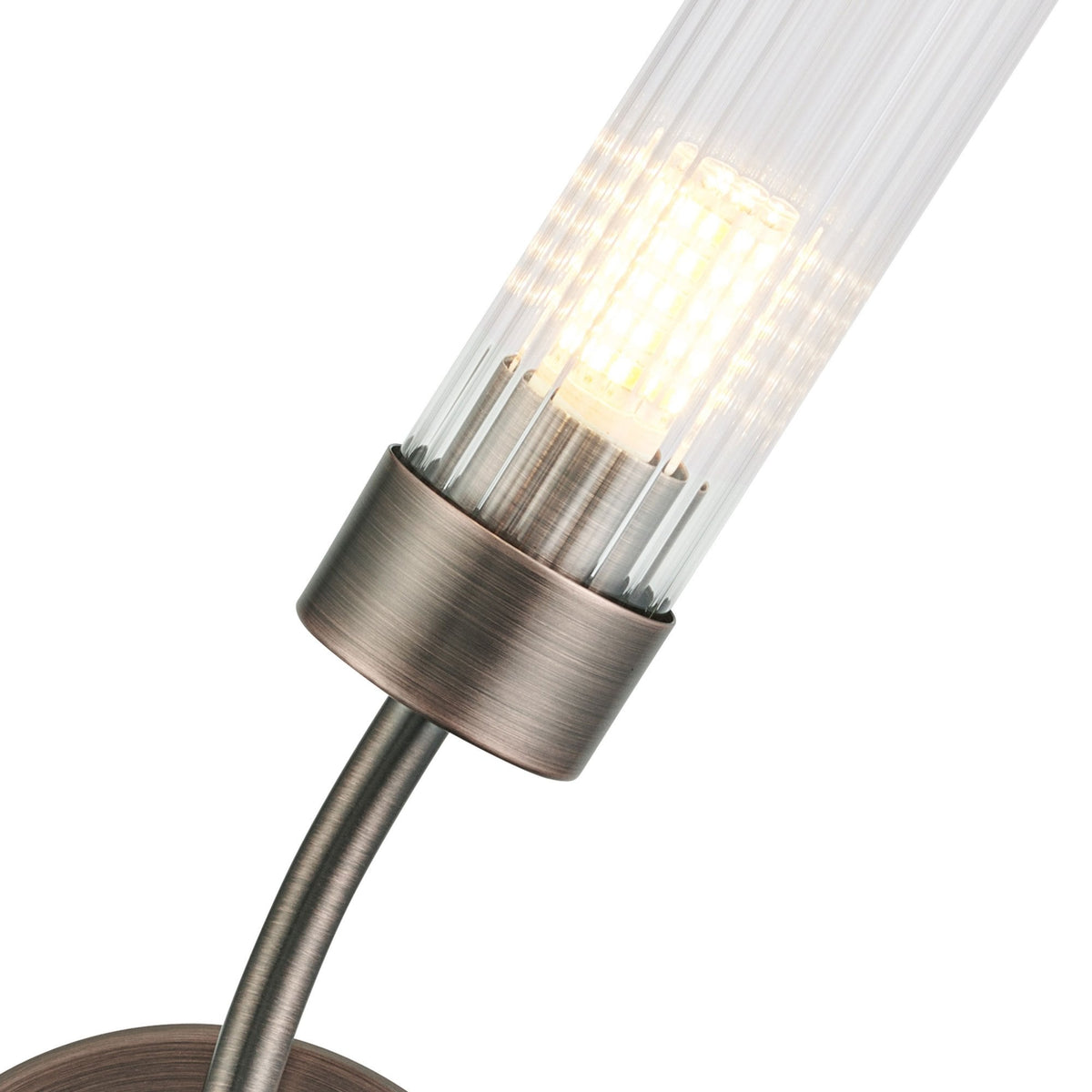 Markinch IP44 Right Wall Light in Bronze with Clear Tubular Glass Shade