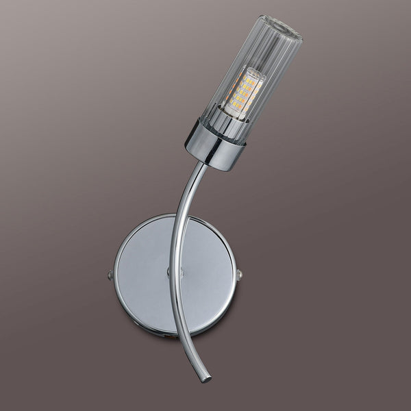 Markinch IP44 Right Wall Light in Chrome with Clear Tubular Glass Shade