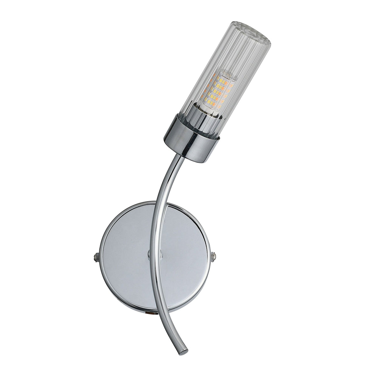 Markinch IP44 Right Wall Light in Chrome with Clear Tubular Glass Shade