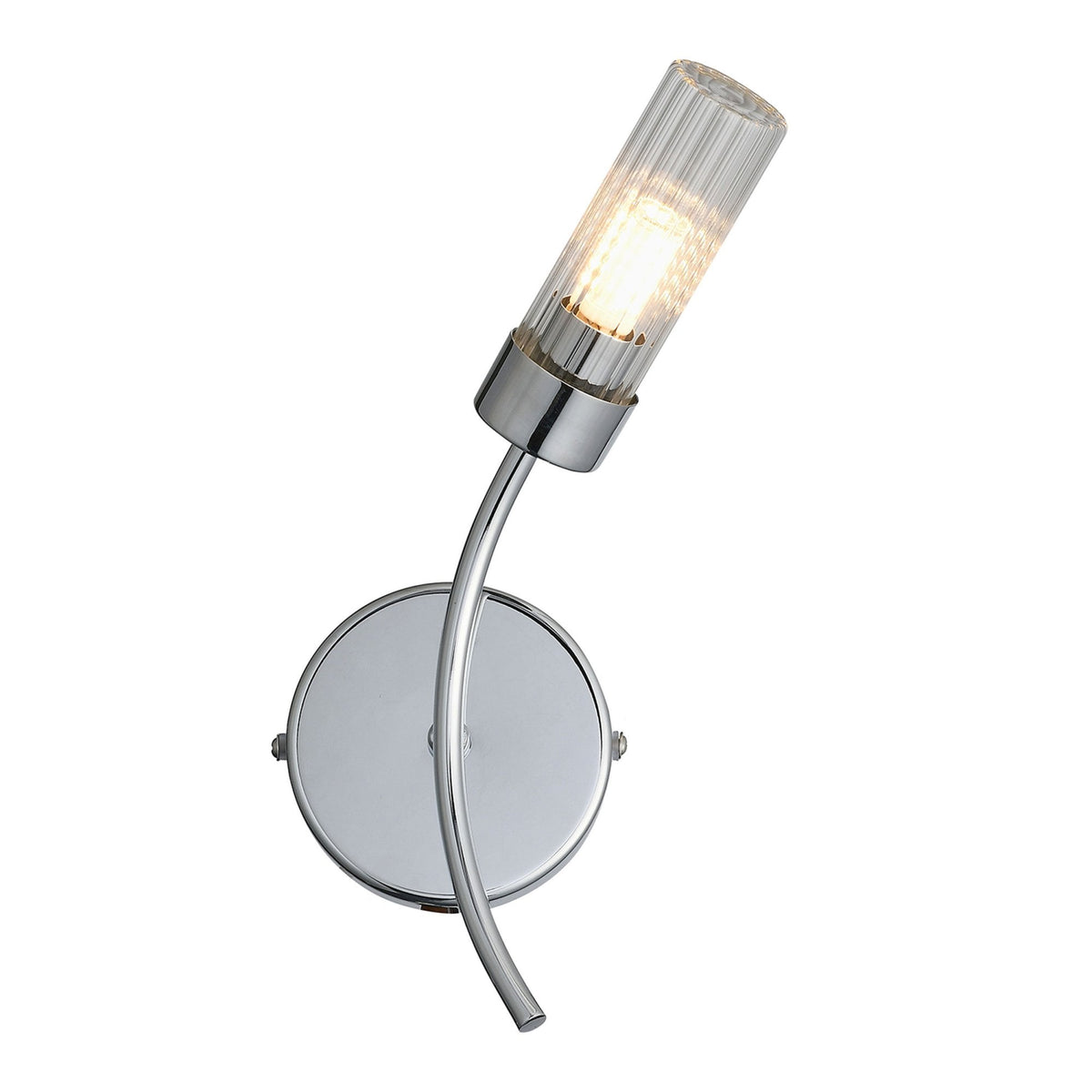 Markinch IP44 Right Wall Light in Chrome with Clear Tubular Glass Shade