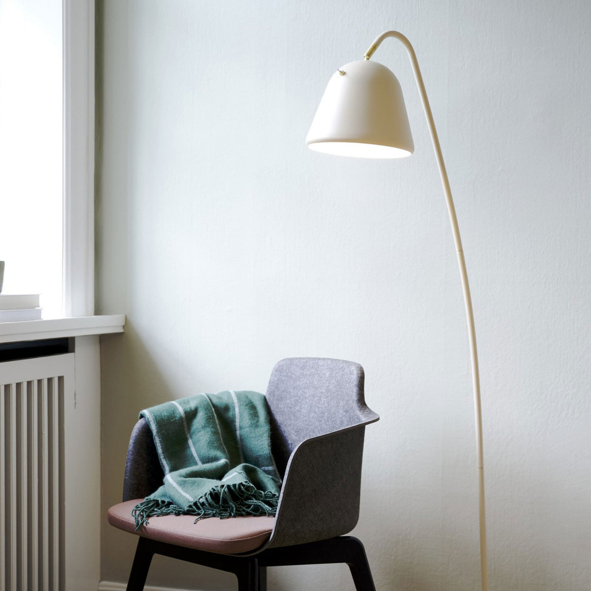Fleur 24 Floor Lamp In Beige with Brass Detail