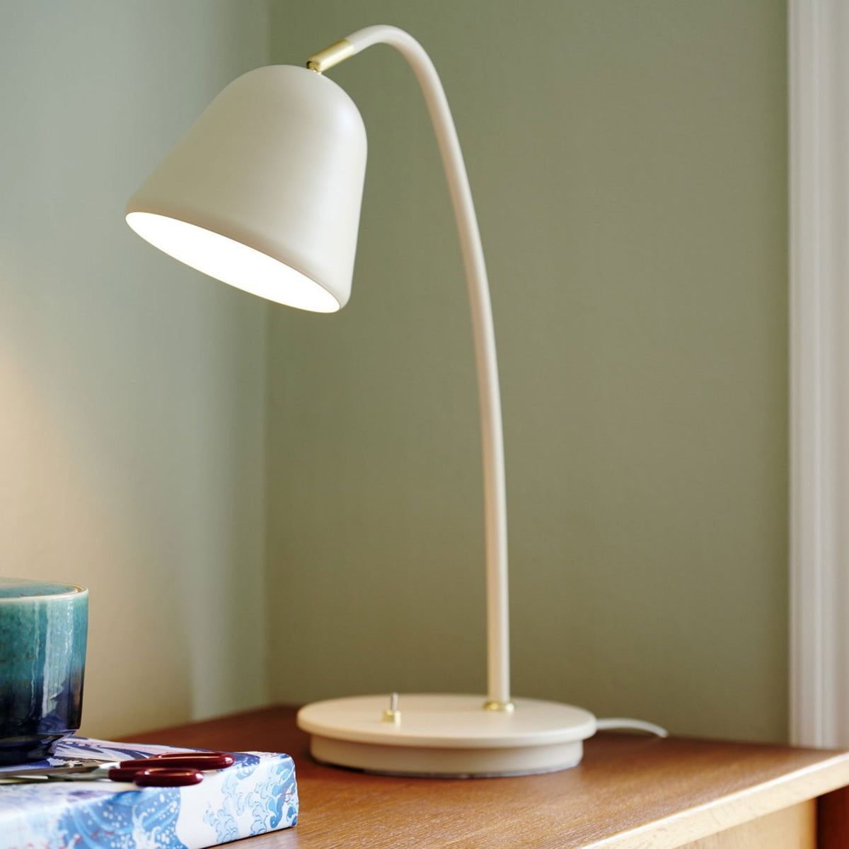Fleur 24 Table Lamp In Beige with Brass Detail