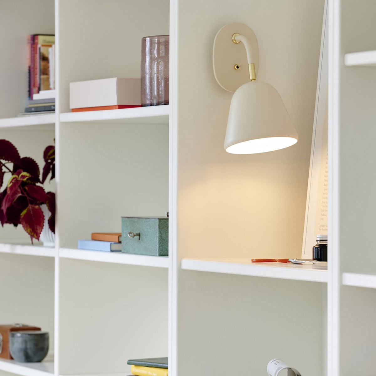 Fleur 24 Plugged Wall Light In Beige with Brass Detail