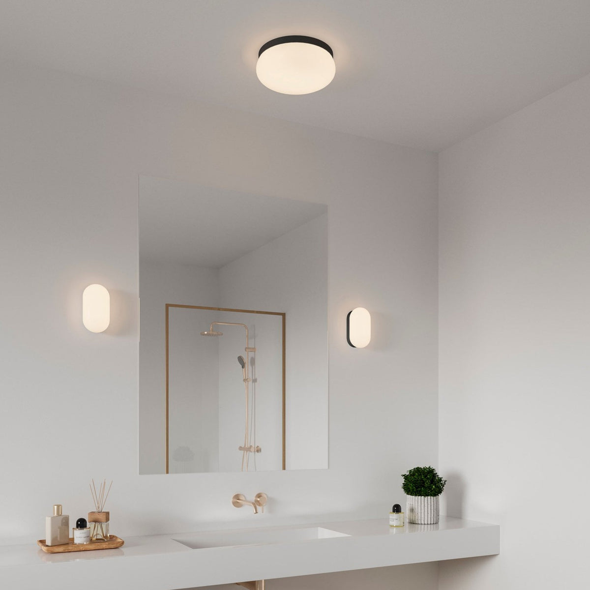 Foam IP44 Bathroom Ceiling Light in Black with Opal Diffuser