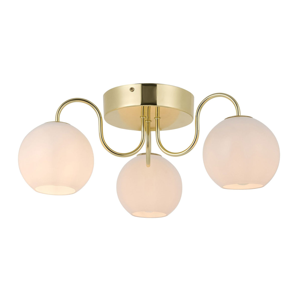 Franca Semi Flush Ceiling Light In Brass with Opal Glass Diffusers