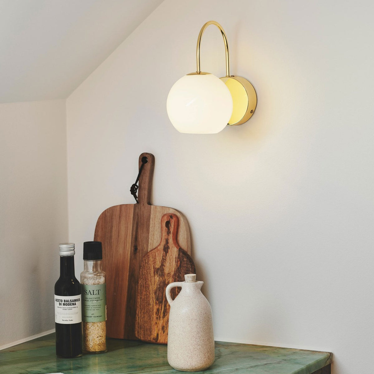 Franca Wall Light In Brass with Opal Glass Diffuser