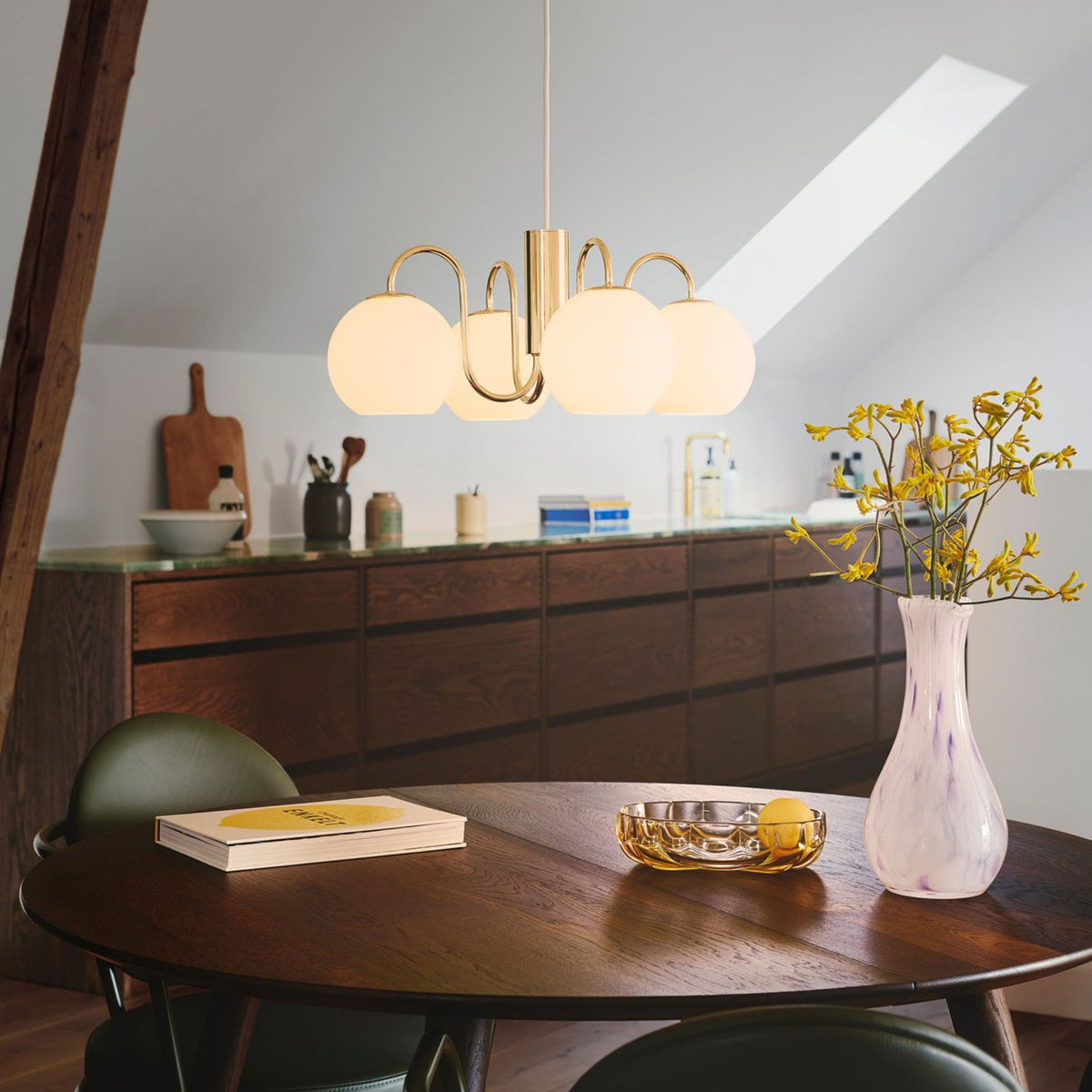 Franca 4 light Pendant In Brass with Opal Glass Diffuser