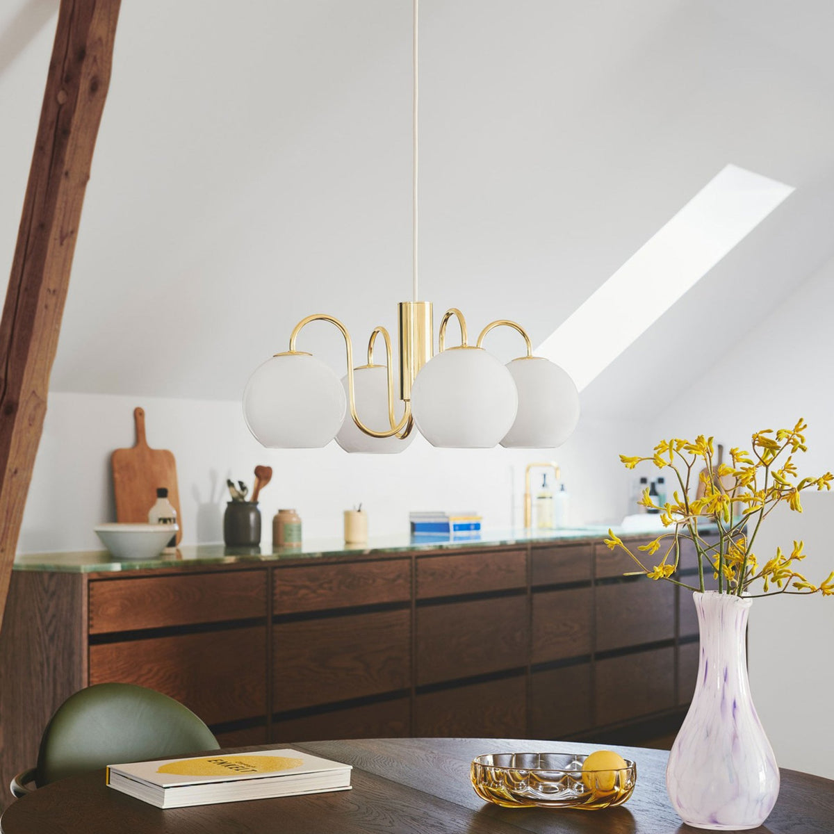 Franca 4 light Pendant In Brass with Opal Glass Diffuser