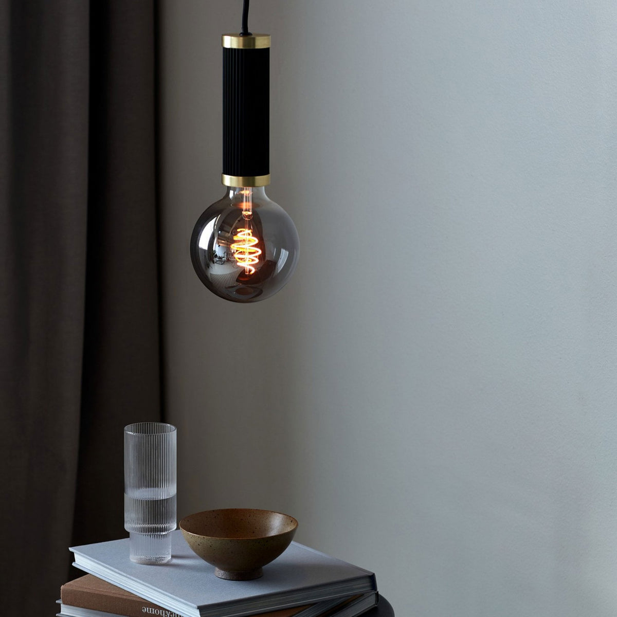 Galloway Single Pendant In Black with Brass Detail