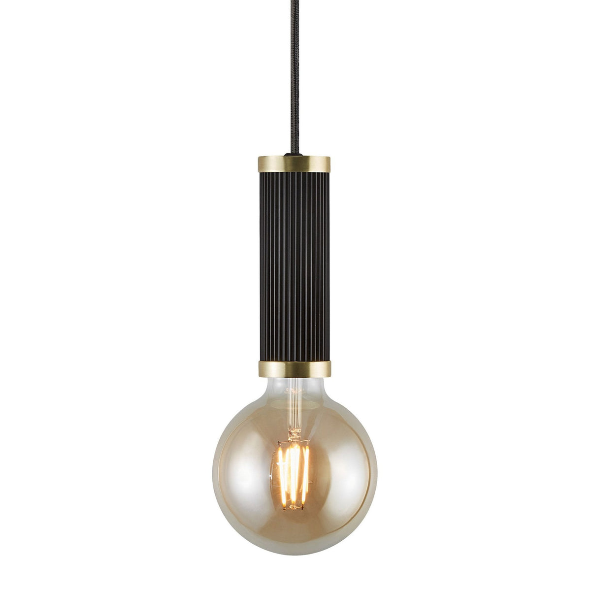 Galloway Single Pendant In Black with Brass Detail