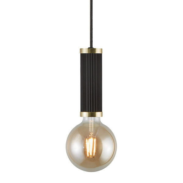 Galloway Single Pendant In Black with Brass Detail