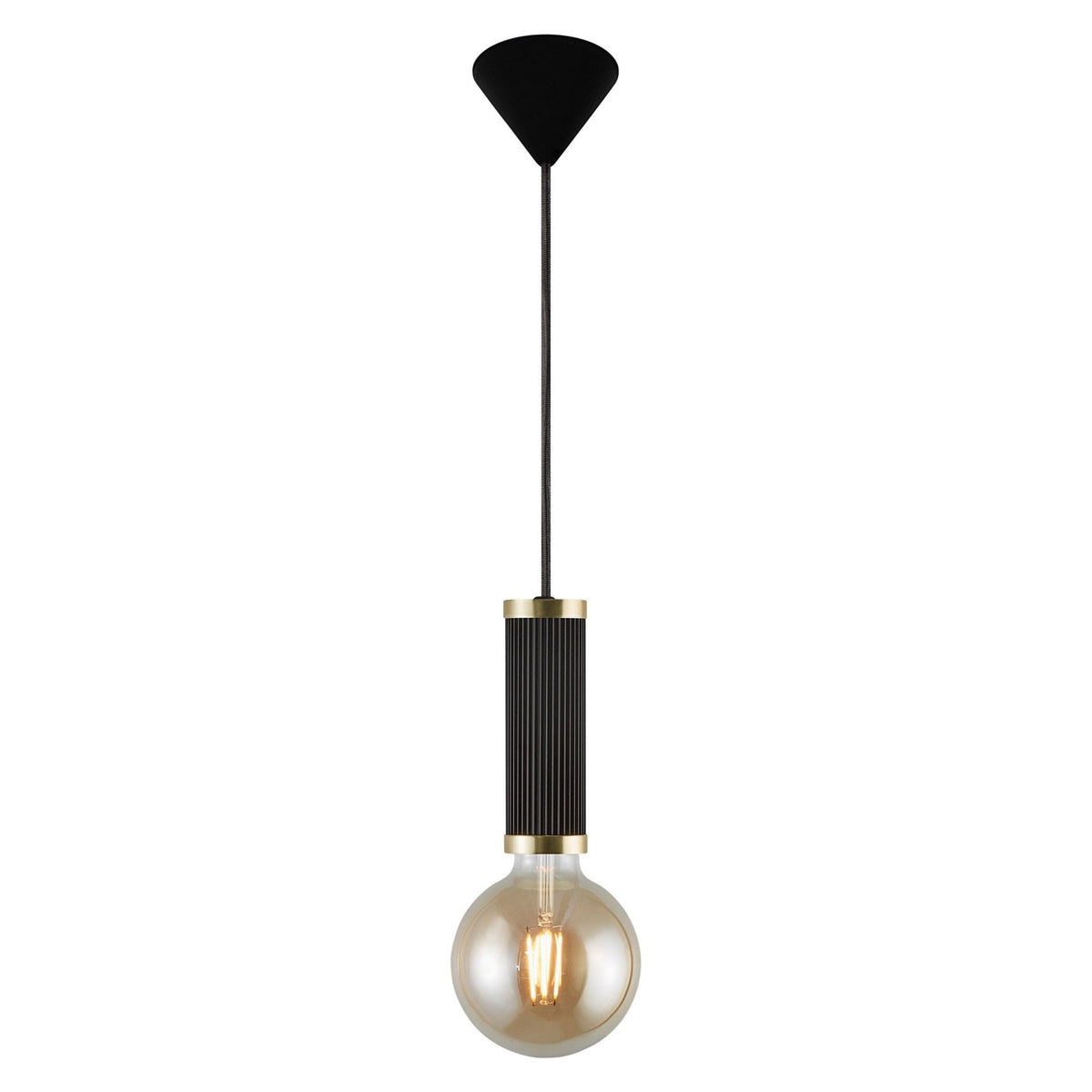 Galloway Single Pendant In Black with Brass Detail