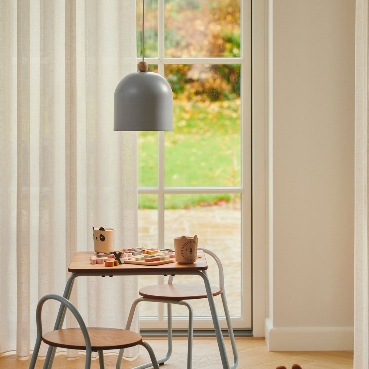 Gaston Nordic Single Pendant in Blue With Wood Detail