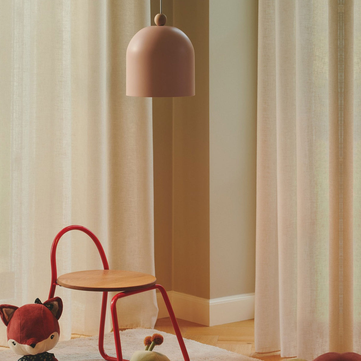 Gaston Nordic Single Pendant in Dusty Rose Pink With Wood Detail