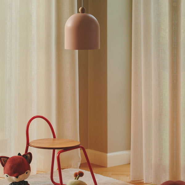 Gaston Nordic Single Pendant in Dusty Rose Pink With Wood Detail