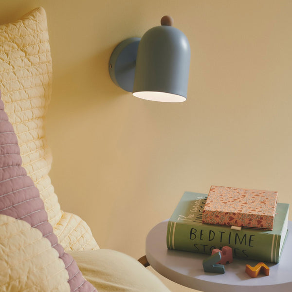 Gaston Noridc Plugged Wall Light In Blue with Wood Detail