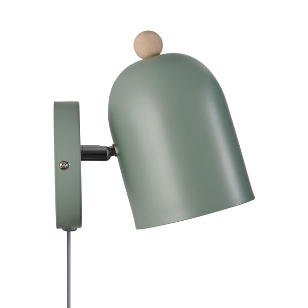 Gaston Noridc Plugged Wall Light In Dusty Green with Wood Detail