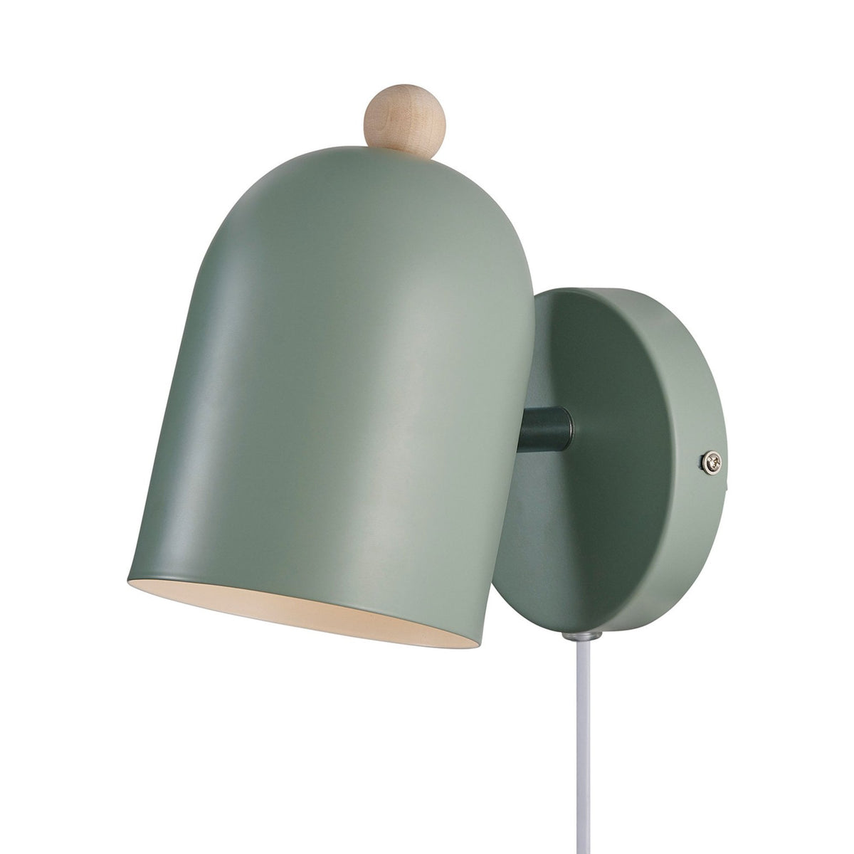 Gaston Noridc Plugged Wall Light In Dusty Green with Wood Detail