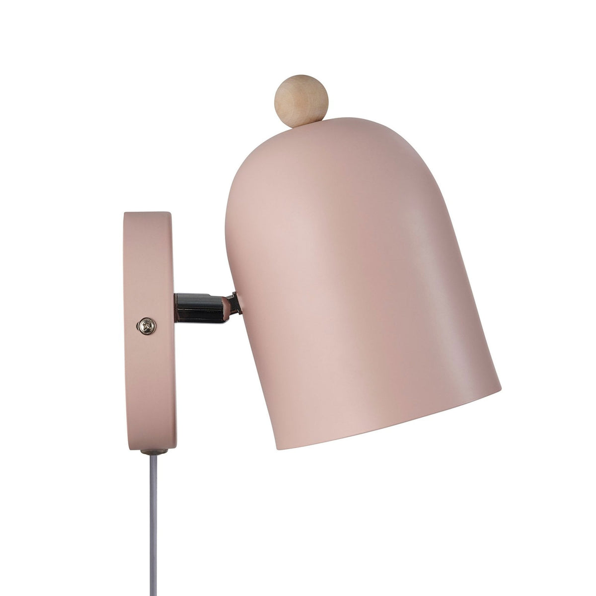 Gaston Nordic Plugged Wall Light In Dusty Rose Pink with Wood Detail