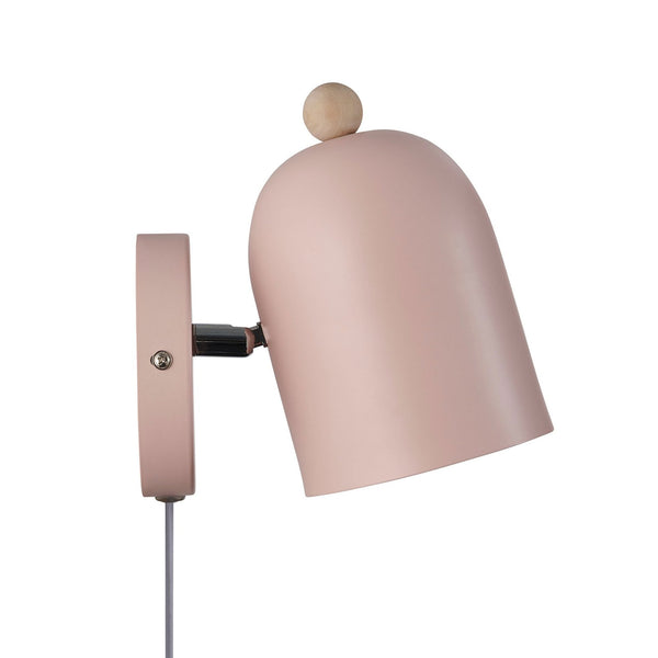 Gaston Noridc Plugged Wall Light In Dusty Rose Pink with Wood Detail