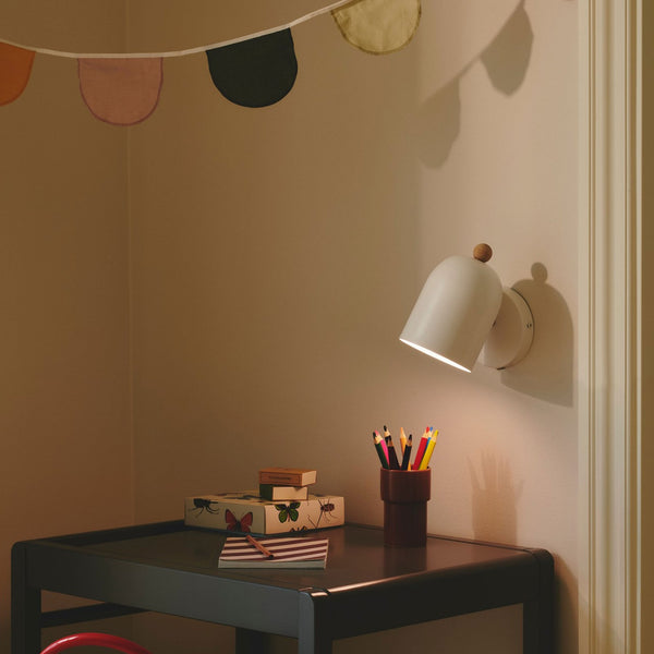 Gaston Noridc Plugged Wall Light In White with Wood Detail