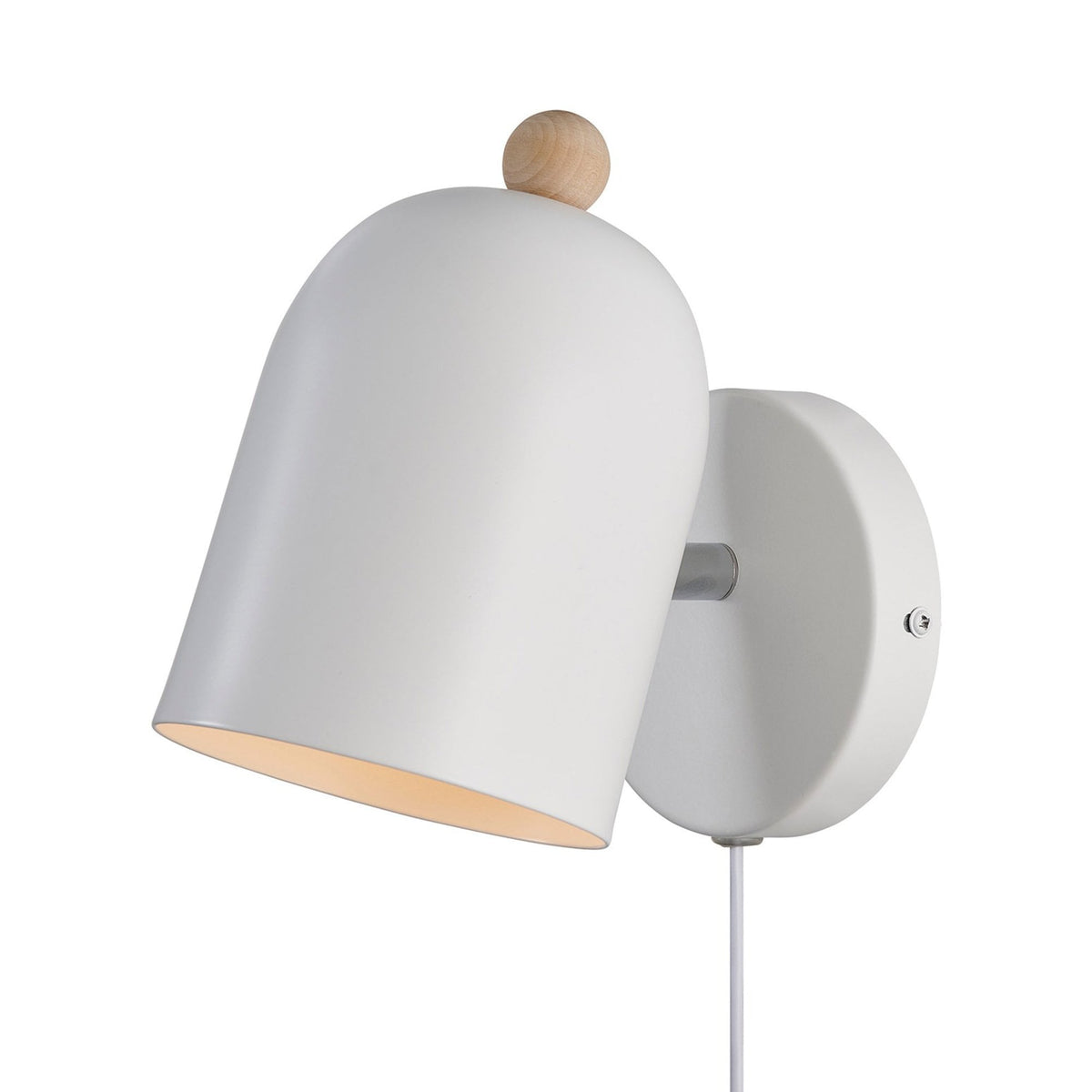 Gaston Noridc Plugged Wall Light In White with Wood Detail