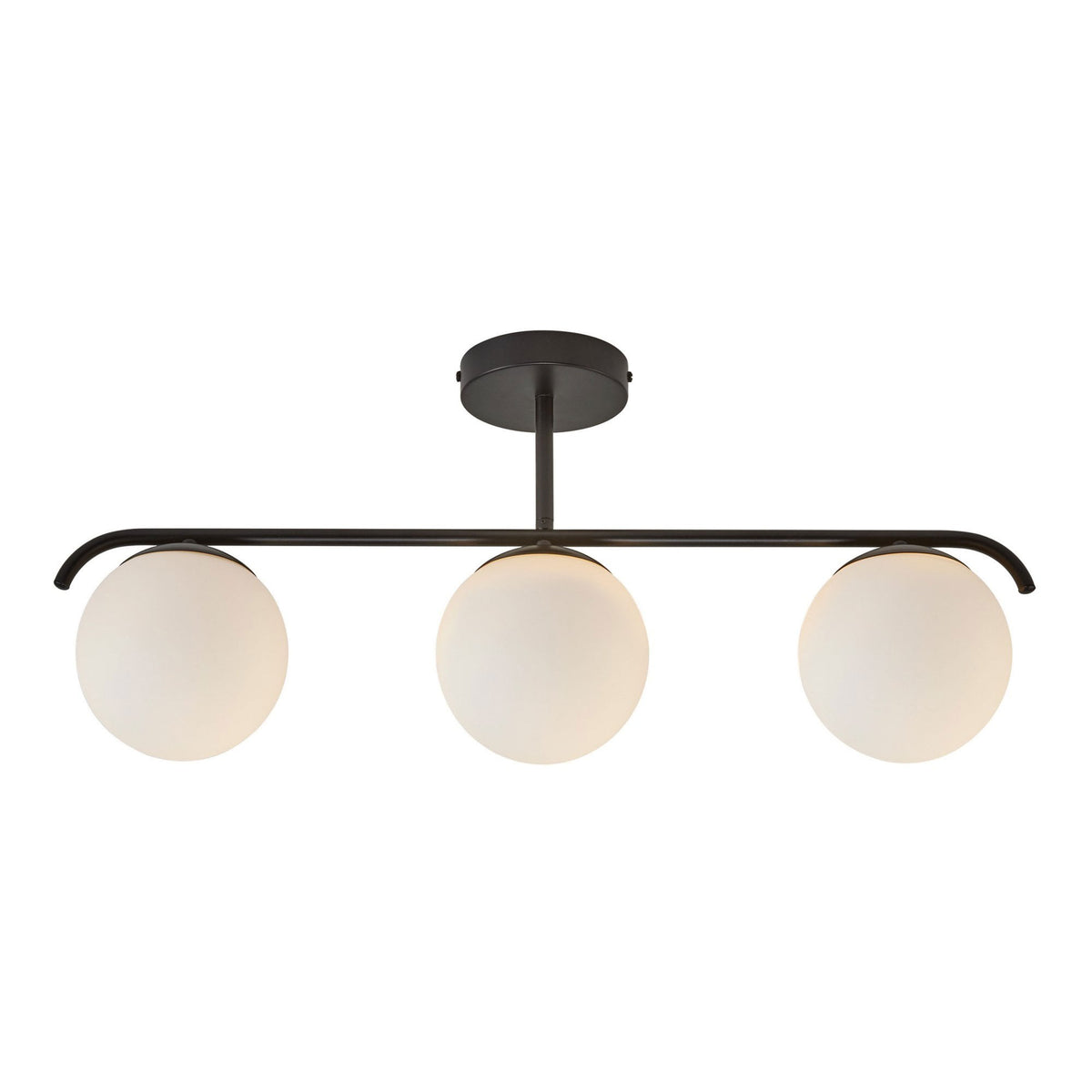 Grant Three Light Semi Flush Ceiling Light in Black With Opal Glass Shades