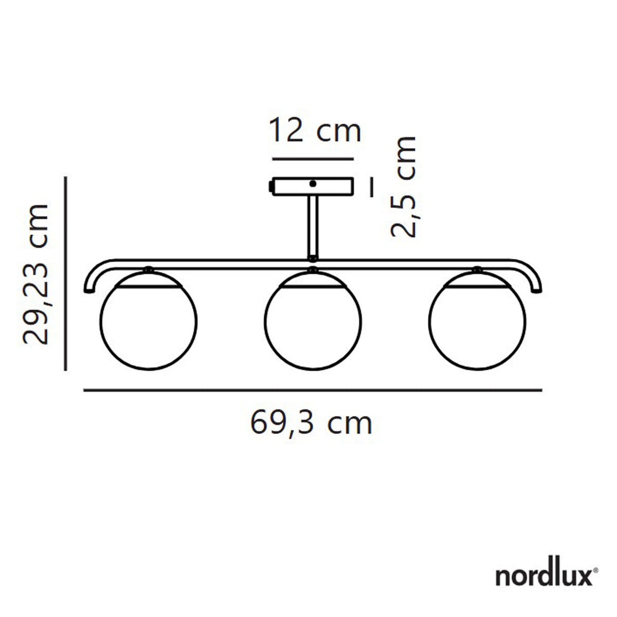 Grant Three Light Semi Flush Ceiling Light in Black With Opal Glass Shades