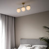 Grant Three Light Semi Flush Ceiling Light in Brass With Opal Glass Shades