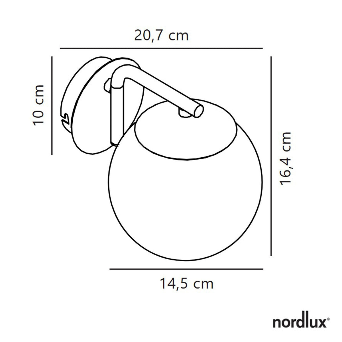A diagram showing the dimensions of the wall light.