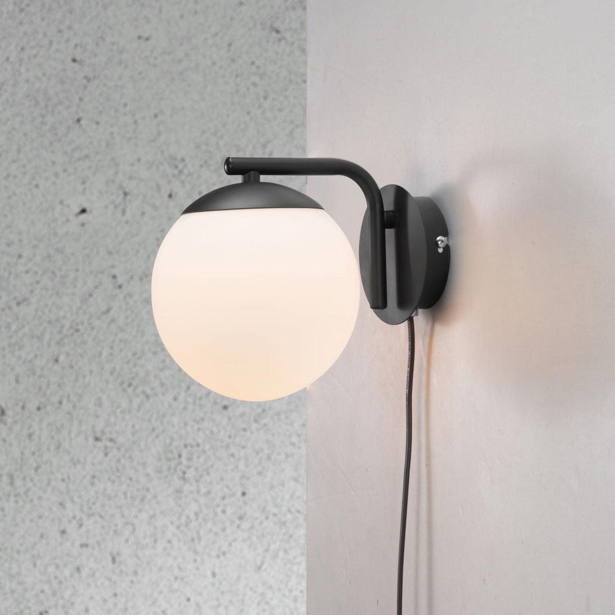 Grant Wall Light in Black With Opal Glass Shades