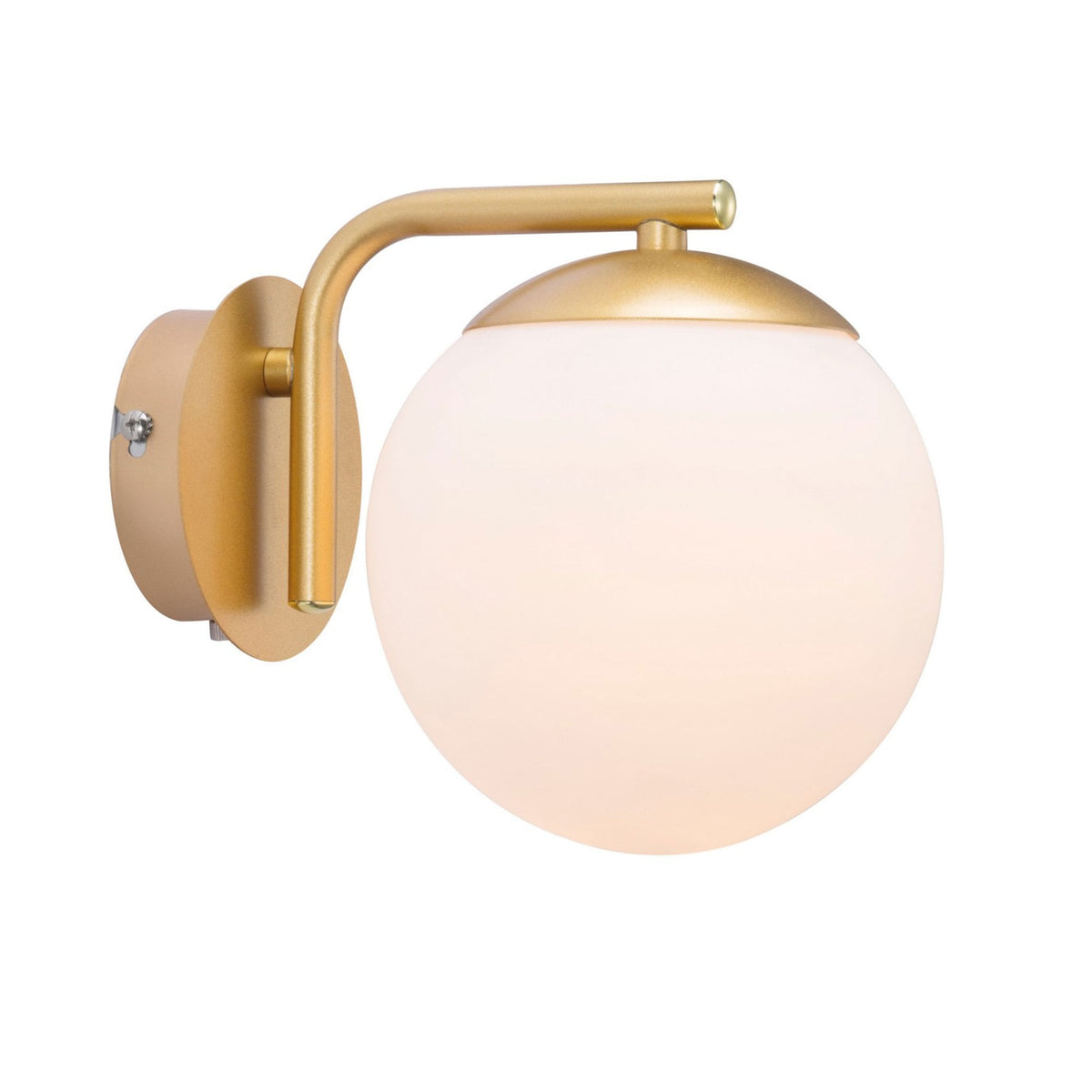 A close-up of a wall light with a frosted globe and brass fitting.