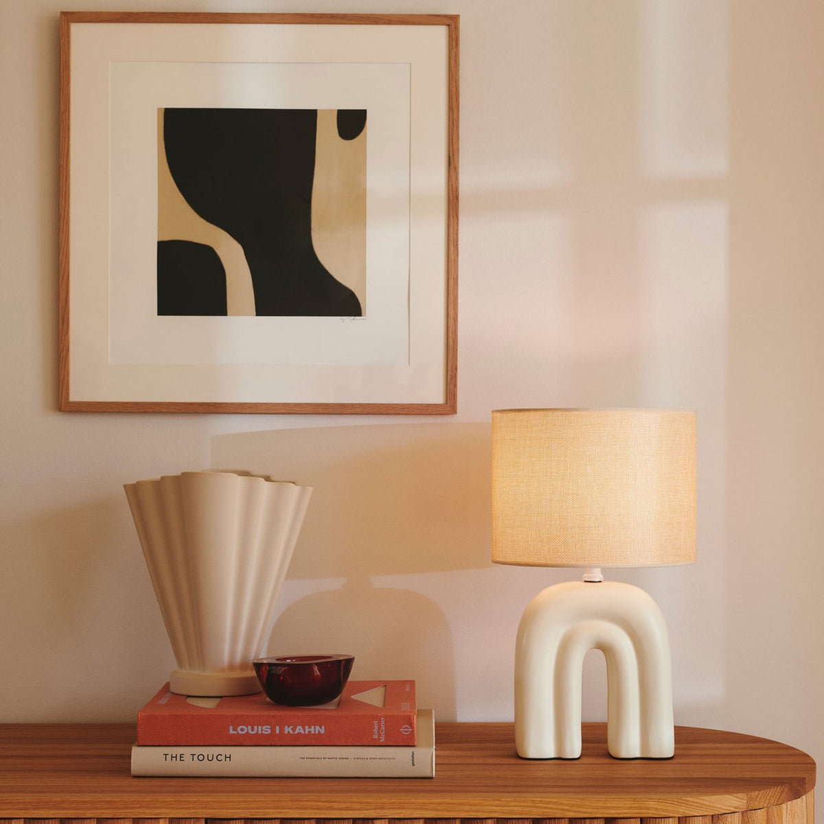 Haze Ceramic Table Lamp in Beige With Beige Linin Shade