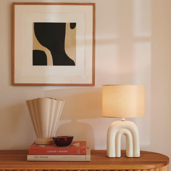 Haze Ceramic Table Lamp in Beige With Beige Linin Shade