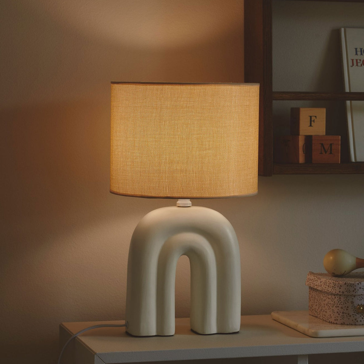 Haze Ceramic Table Lamp in Beige With Beige Linin Shade