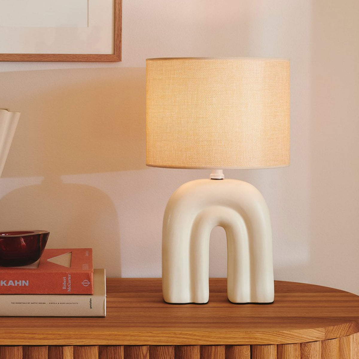 Haze Ceramic Table Lamp in Beige With Beige Linin Shade