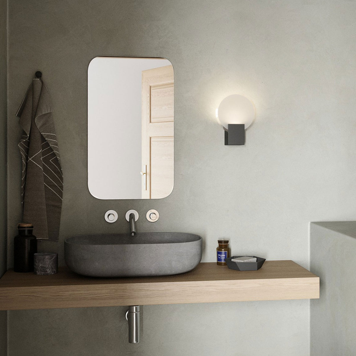 Hester IP44 LED Bathroom Wall Light In Black With Glass Diffuser