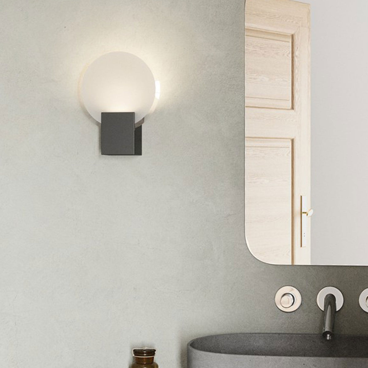 Hester IP44 LED Bathroom Wall Light In Black With Glass Diffuser