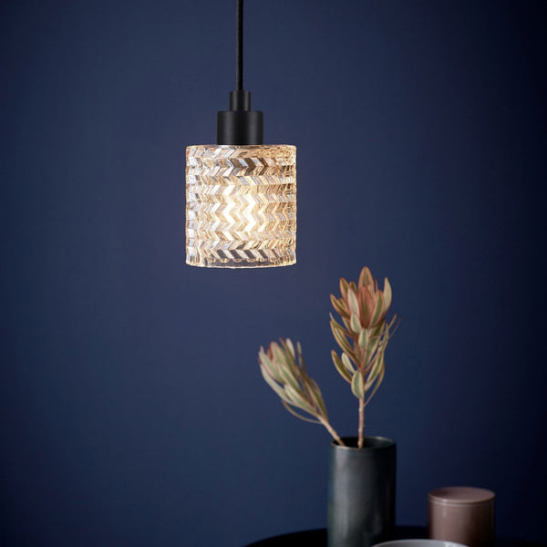 Hollywood Black Pendant with Textured Amber Glass Shade