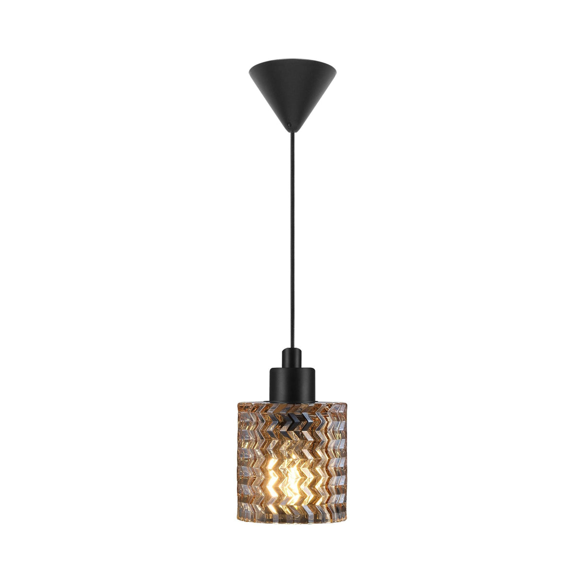 Hollywood Black Pendant with Textured Amber Glass Shade