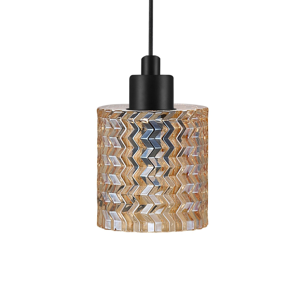 Hollywood Black Pendant with Textured Amber Glass Shade