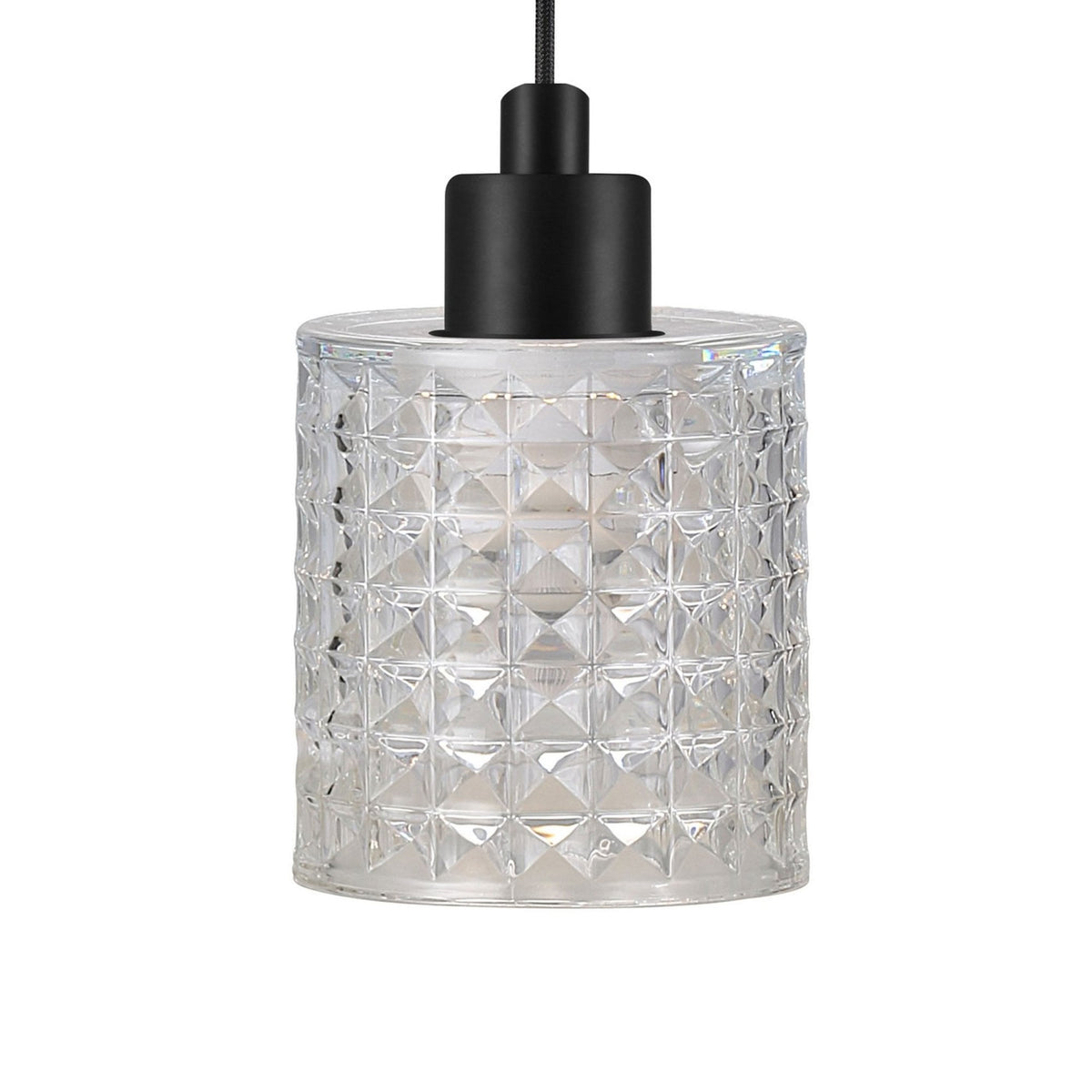 Hollywood Black Pendant with Textured Clear Glass Shade