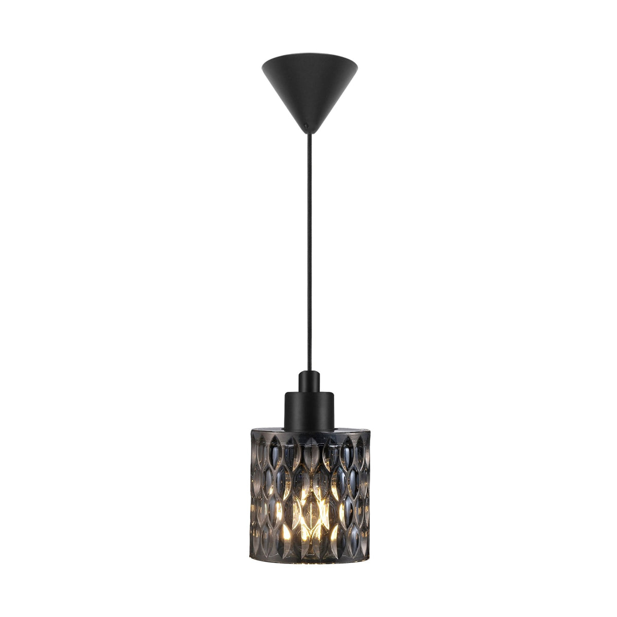 Hollywood Black Pendant with Textured Smoked Glass Shade