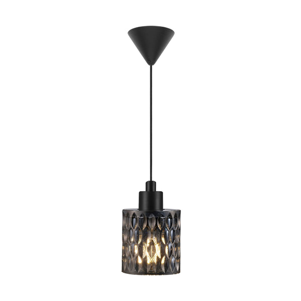 Hollywood Black Pendant with Textured Smoked Glass Shade