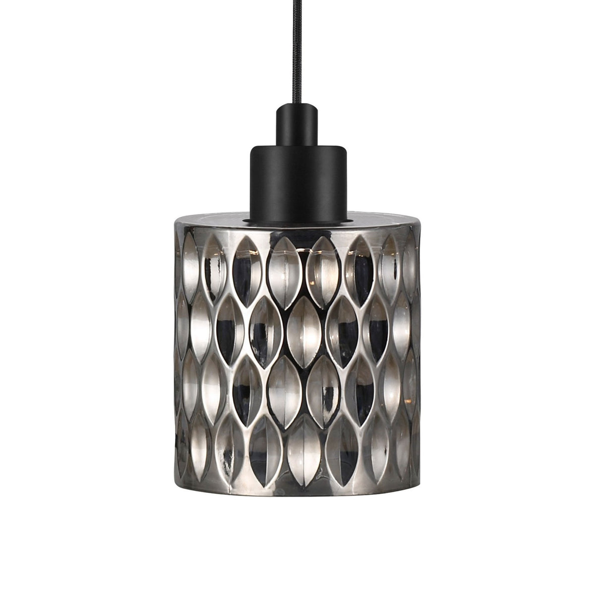Hollywood Black Pendant with Textured Smoked Glass Shade